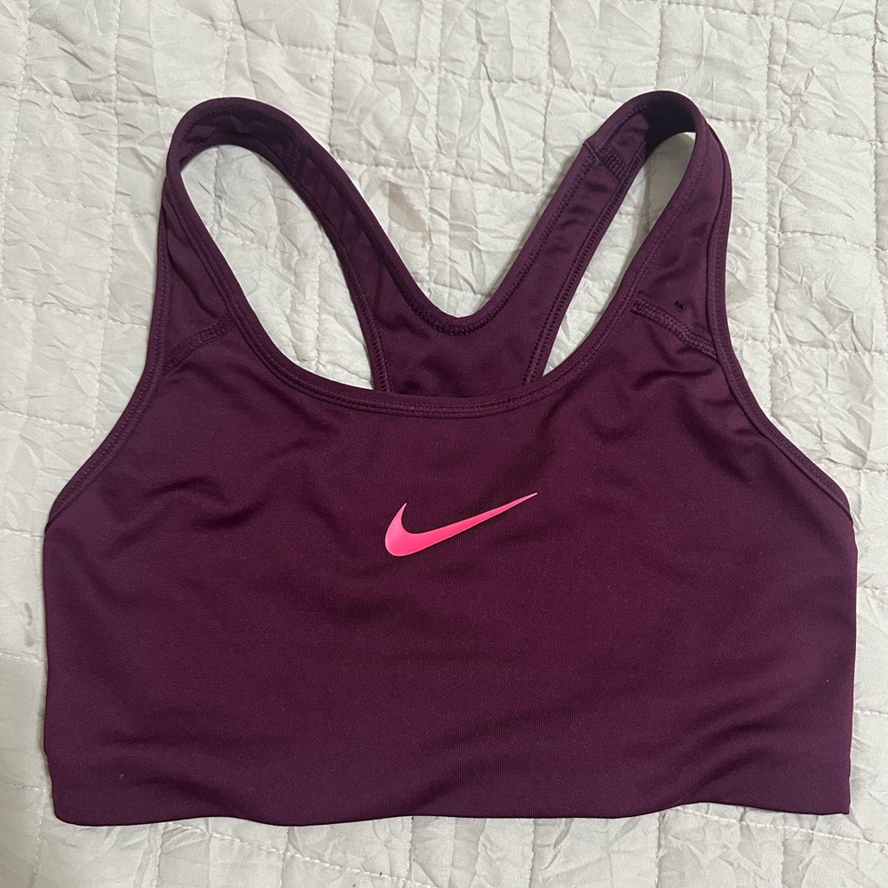 Nike Maroon Sports Bra with Pink Swoosh